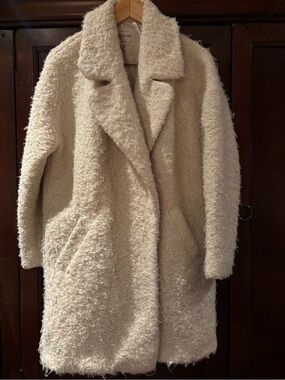RIVER ISLAND Relaxed Faux Fur Midi White Teddy Coat Wool Blend Lined